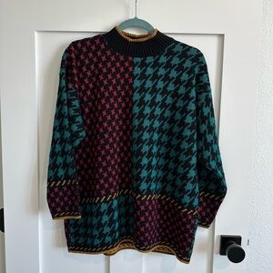 Carole Rogers Large vintage color block crew neck sweater, red green yellow